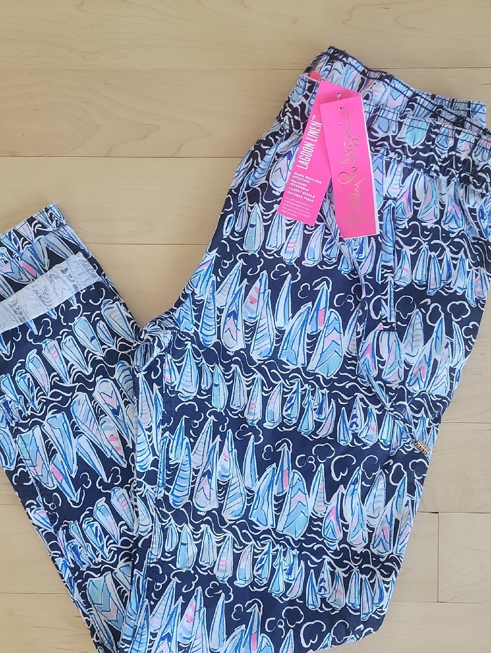 NWT Lilly Pulitzer Taron Linen Pant, Low Tide Navy Sails And Stripes